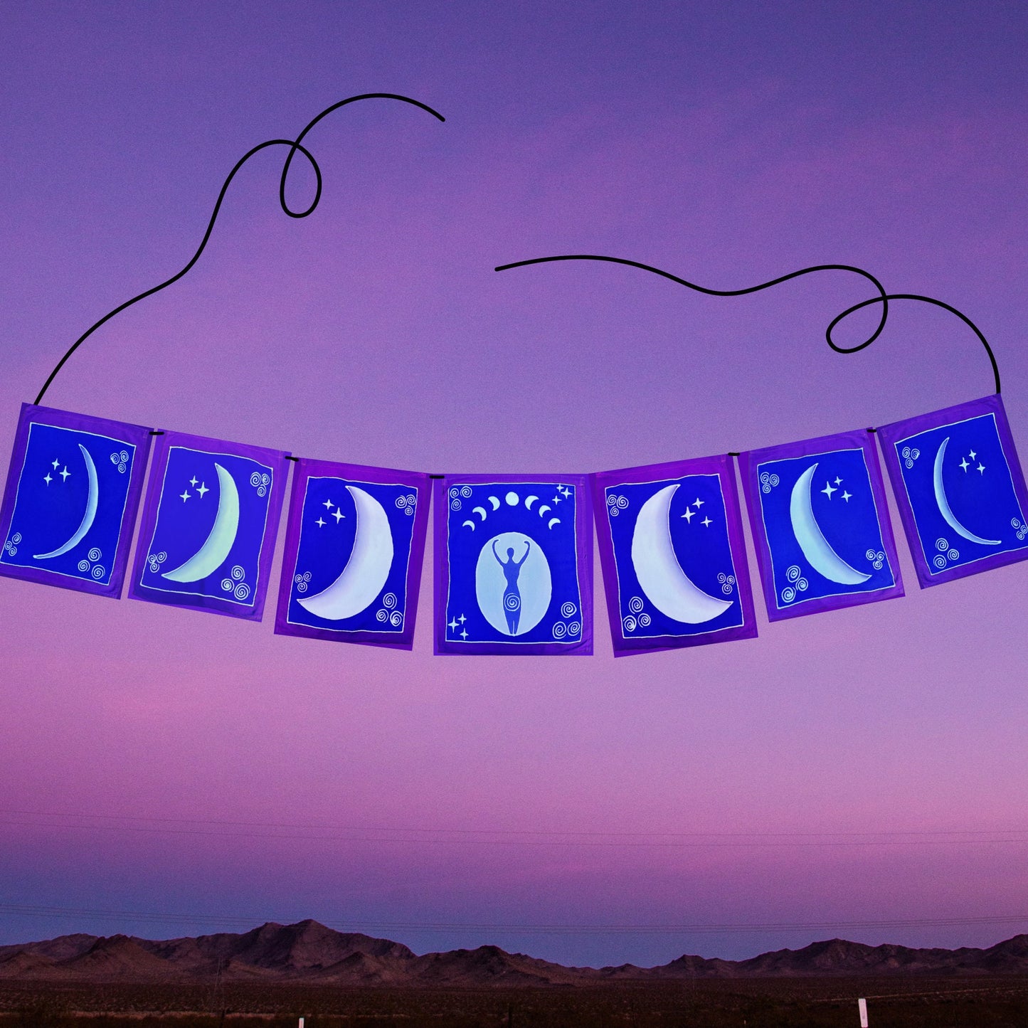Lunar Moon Phase Batik Prayer Flag: Divine Feminine Gaia Goddess Hanging Banner