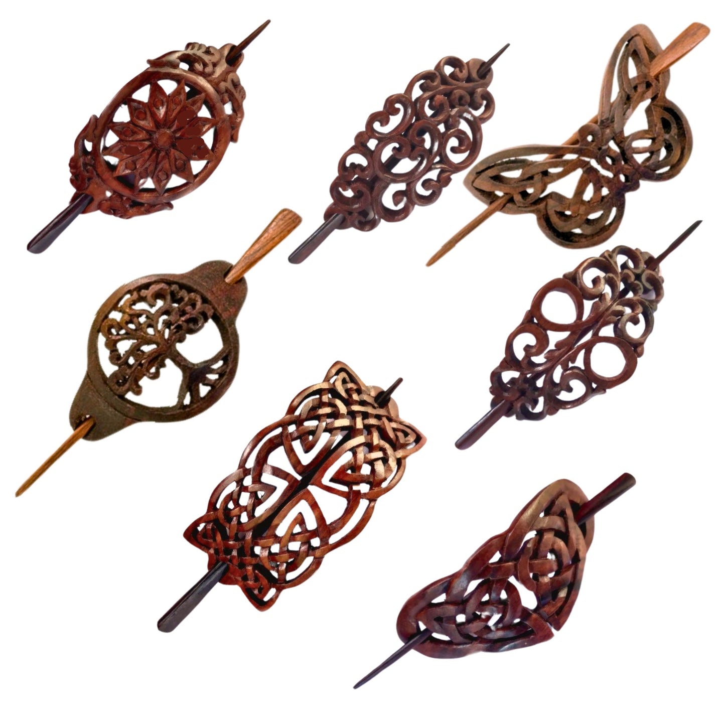Wooden Hair Pick Stick Barrette Retro Hair-clip Bali Hand Carved Wood Jewelry