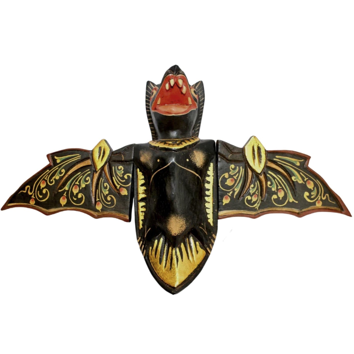 flying Black Bat Mobile Balinese Spirit Chaser hand carved wood Bali Art - Acadia World Traders