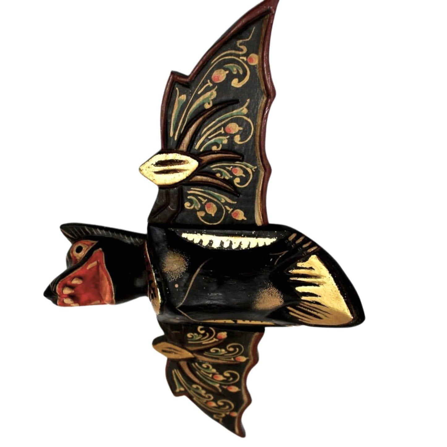 flying Black Bat Mobile Balinese Spirit Chaser hand carved wood Bali Art - Acadia World Traders