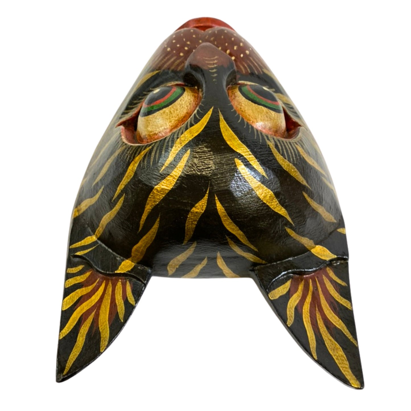 Balinese Stripped Black Tiger Cat Mask: Hand Carved Wood Folk Art Wall Decor