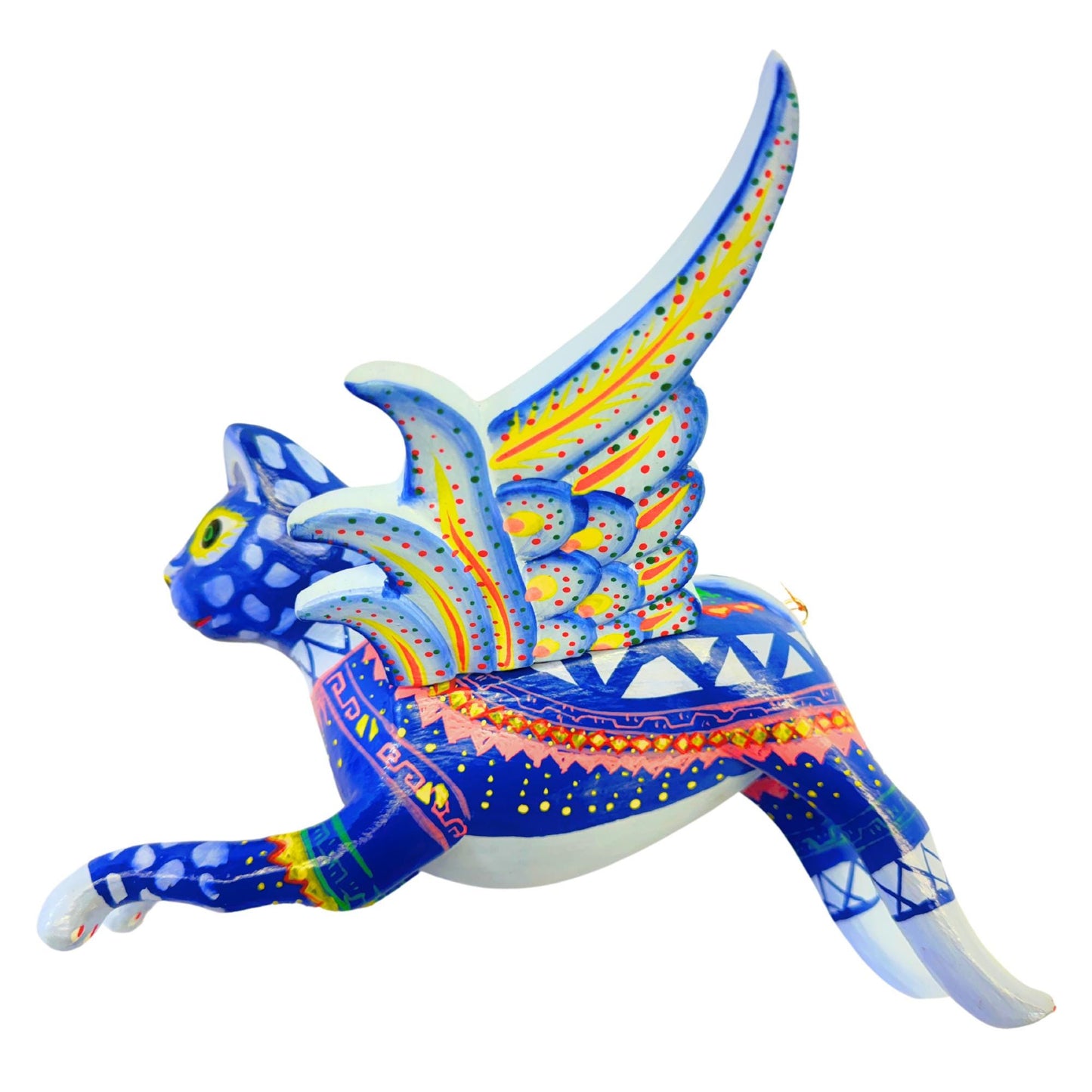 Winged Blue Cat Mobile Geo Kitty Spiritchaser Demon chaser cradle guardian hand carved wood Cat Lady Balinese Folk Art