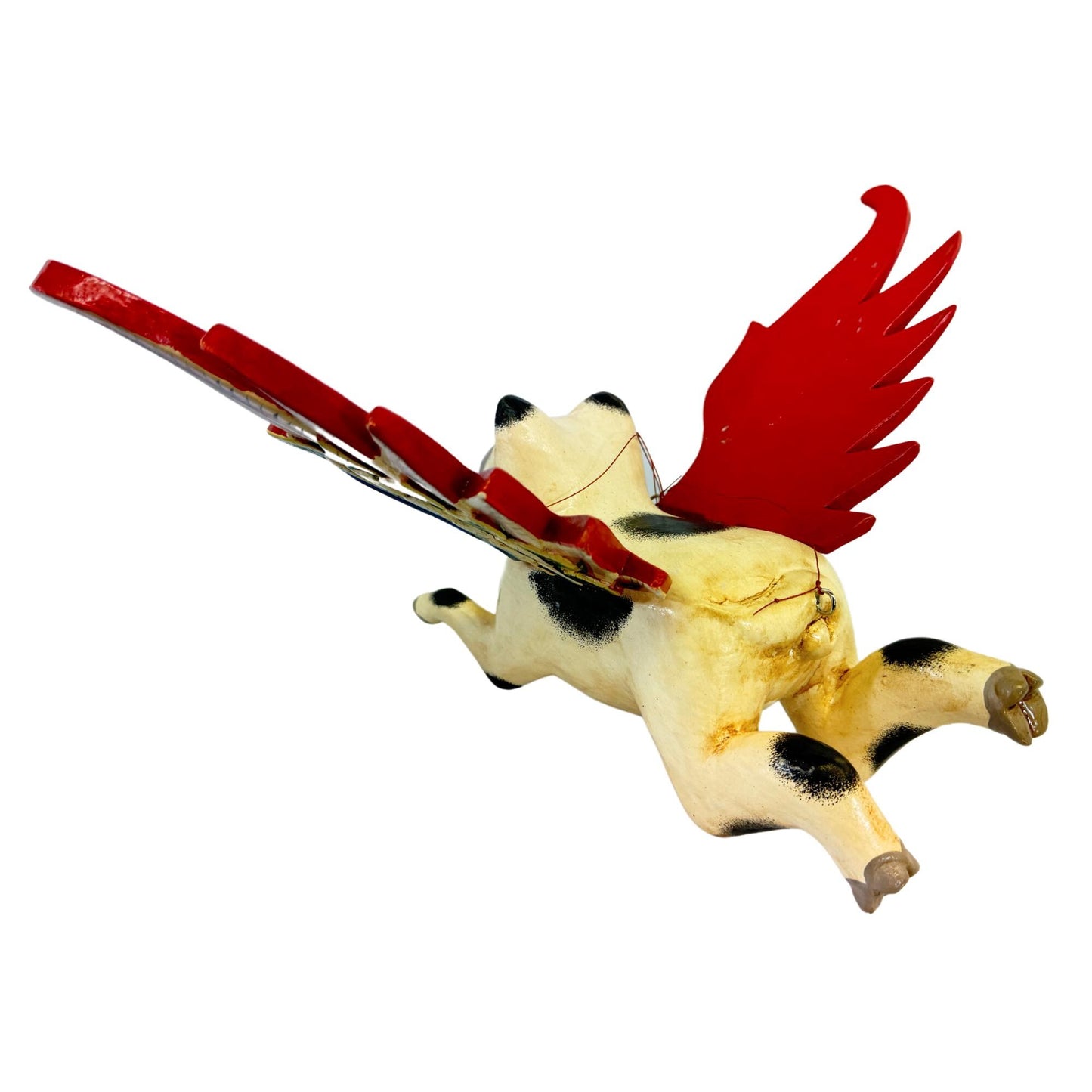 Balinese Flying Pig Mobile, Hand Carved Wood Spiritchaser, Bali Folk art