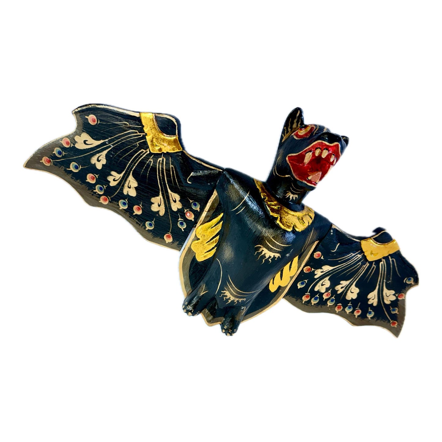 Flying Black Bat Mobile Balinese Spirit Chaser Demon chaser hand carved wood Bali Art 20 inch
