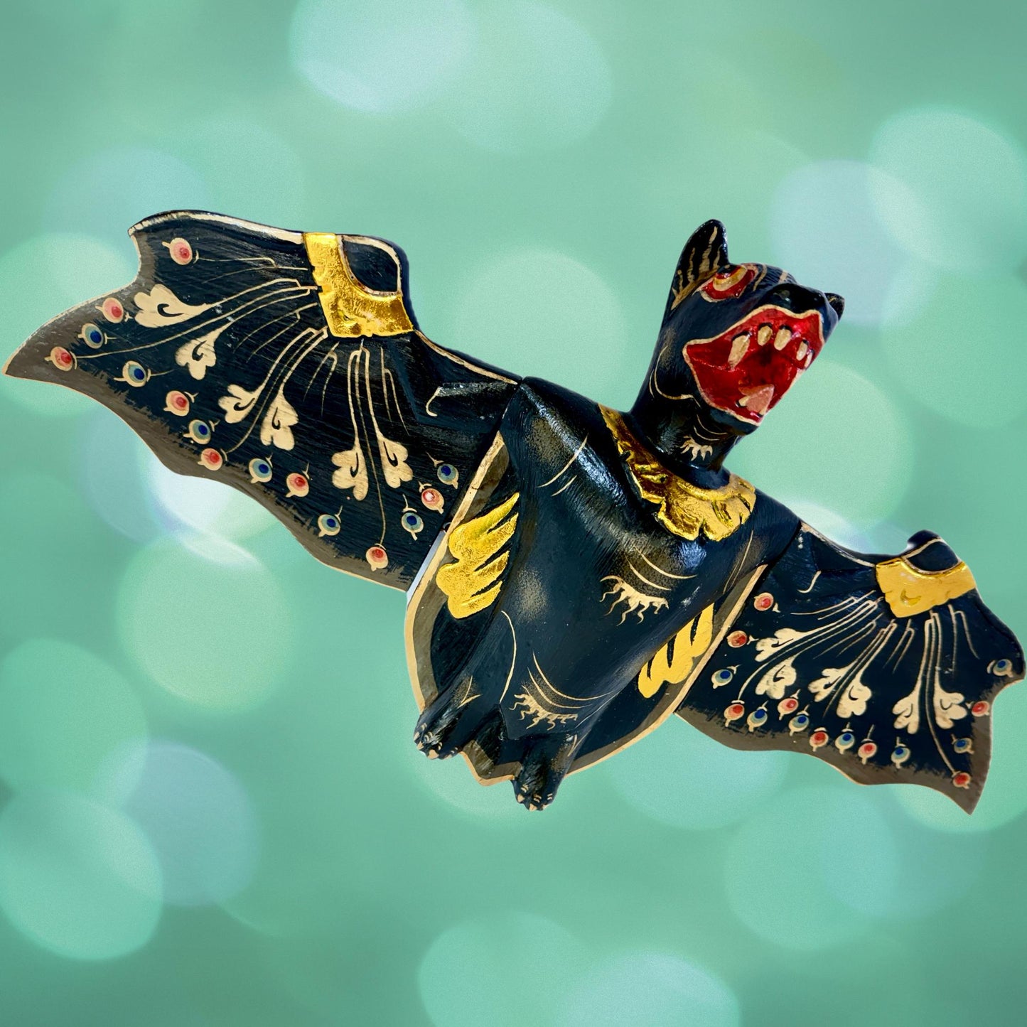 Flying Black Bat Mobile Balinese Spirit Chaser Demon chaser hand carved wood Bali Art 20 inch
