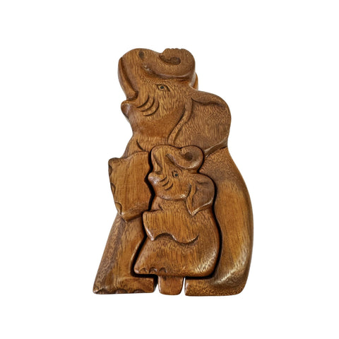 Mother Elephant and Baby Elephant Secret puzzle Box Stash Trinket carved suar wood Bali Art