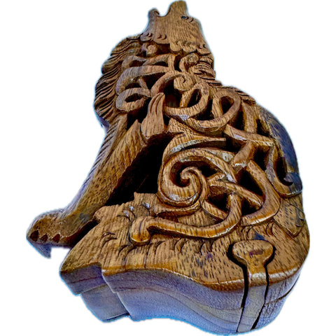 Celtic Wolf Secret Puzzle Box Stash Box Trinket Jewelry Gift Box Hand carved wood Bali Art Gift for dad