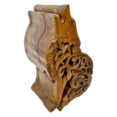 Celtic Wolf Secret Puzzle Box Stash Box Trinket Jewelry Gift Box Hand carved wood Bali Art Gift for dad