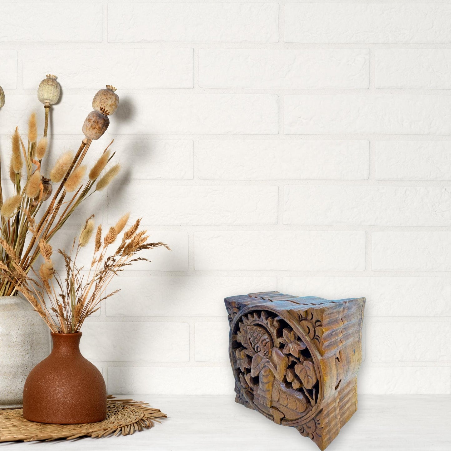 Thinking Buddha Wooden secret puzzle Jewelry Box Stash Box Gift Box Handmade Hand Carved Wood