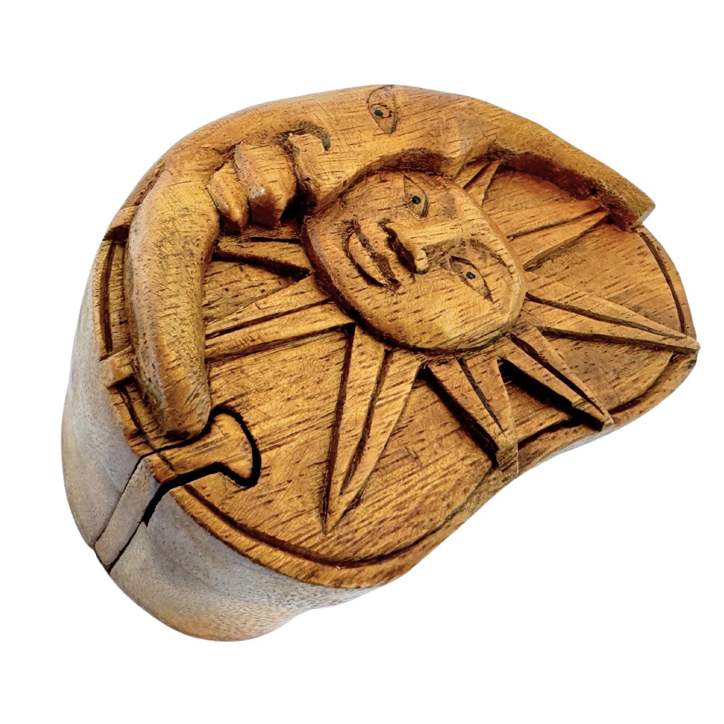 Celestial Sun & Moon Secret Puzzle Box Trinket Jewelry gift box Hand Carved wood wooden Stash box