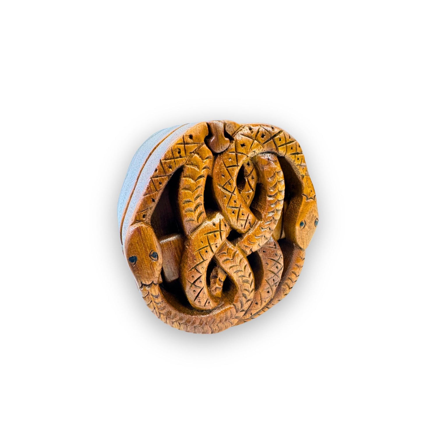 Celtic Knot Snake Puzzle Box: Hand Carved Wood Secret Stash Box