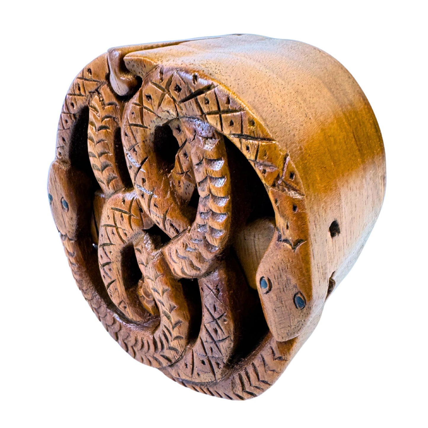 Celtic Knot Snake Puzzle Box: Hand Carved Wood Secret Stash Box