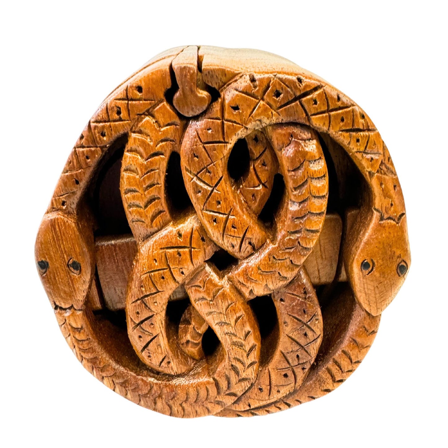 Celtic Knot Snake Puzzle Box: Hand Carved Wood Secret Stash Box