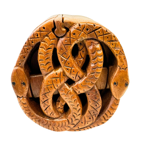 Celtic Knot Snake  Secret Puzzle Box Stash Box Trinket Jewelry Gift Box Hand carved wood Bali Art Gift for dad