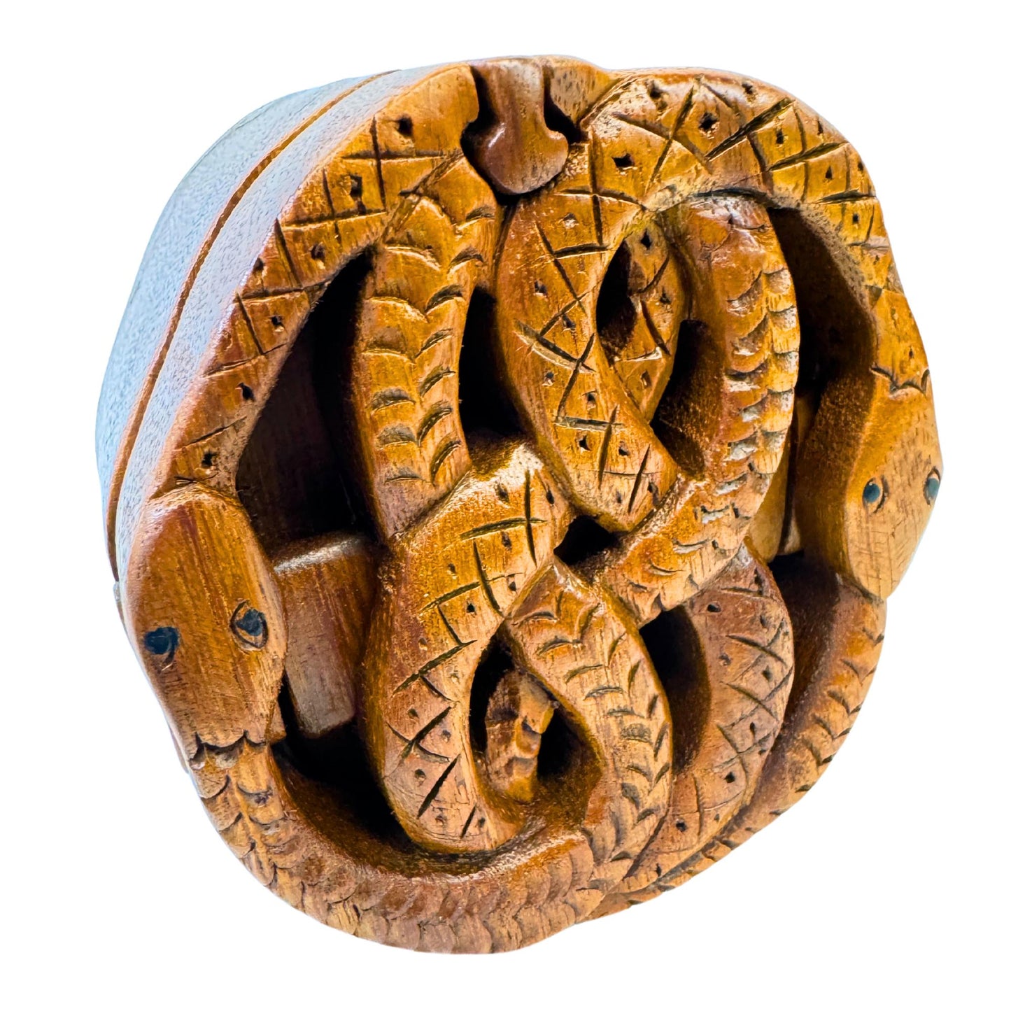 Celtic Knot Snake Puzzle Box: Hand Carved Wood Secret Stash Box