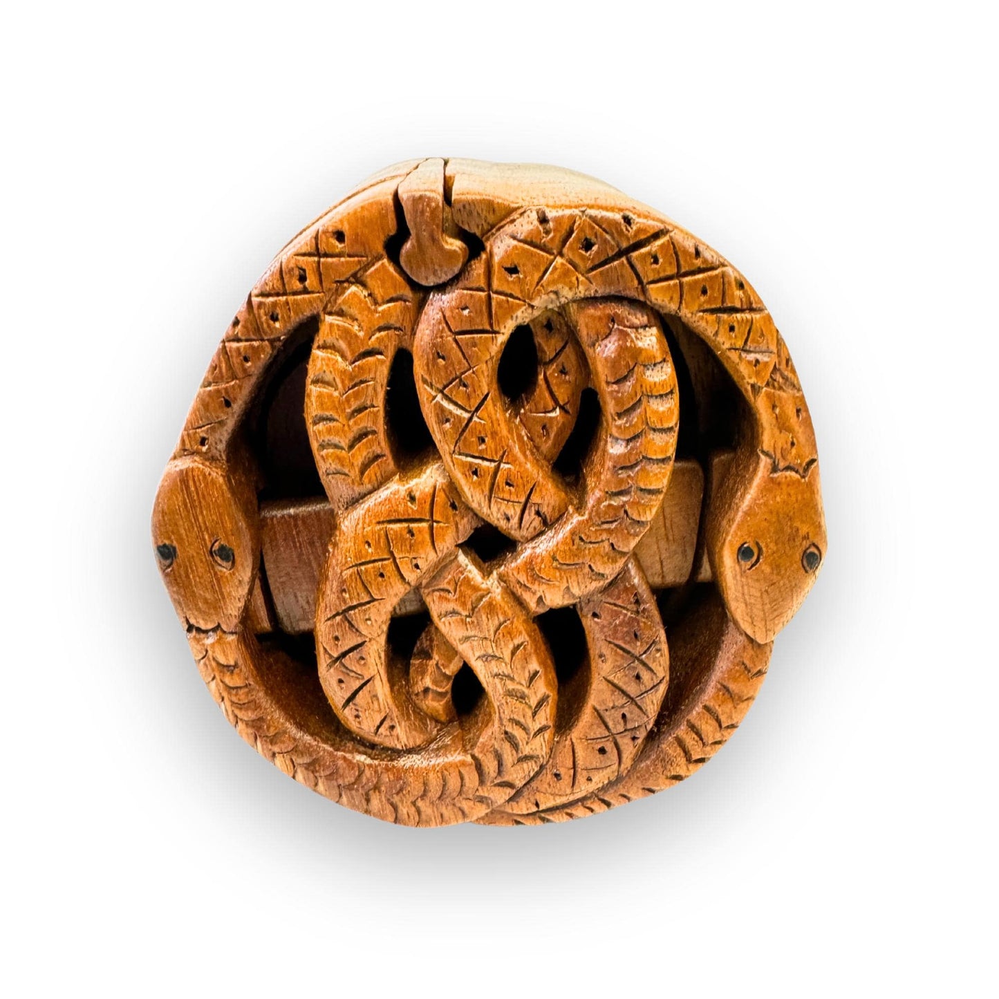 Celtic Knot Snake Puzzle Box: Hand Carved Wood Secret Stash Box