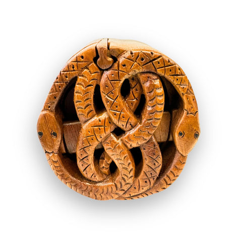 Celtic Knot Snake  Secret Puzzle Box Stash Box Trinket Jewelry Gift Box Hand carved wood Bali Art Gift for dad