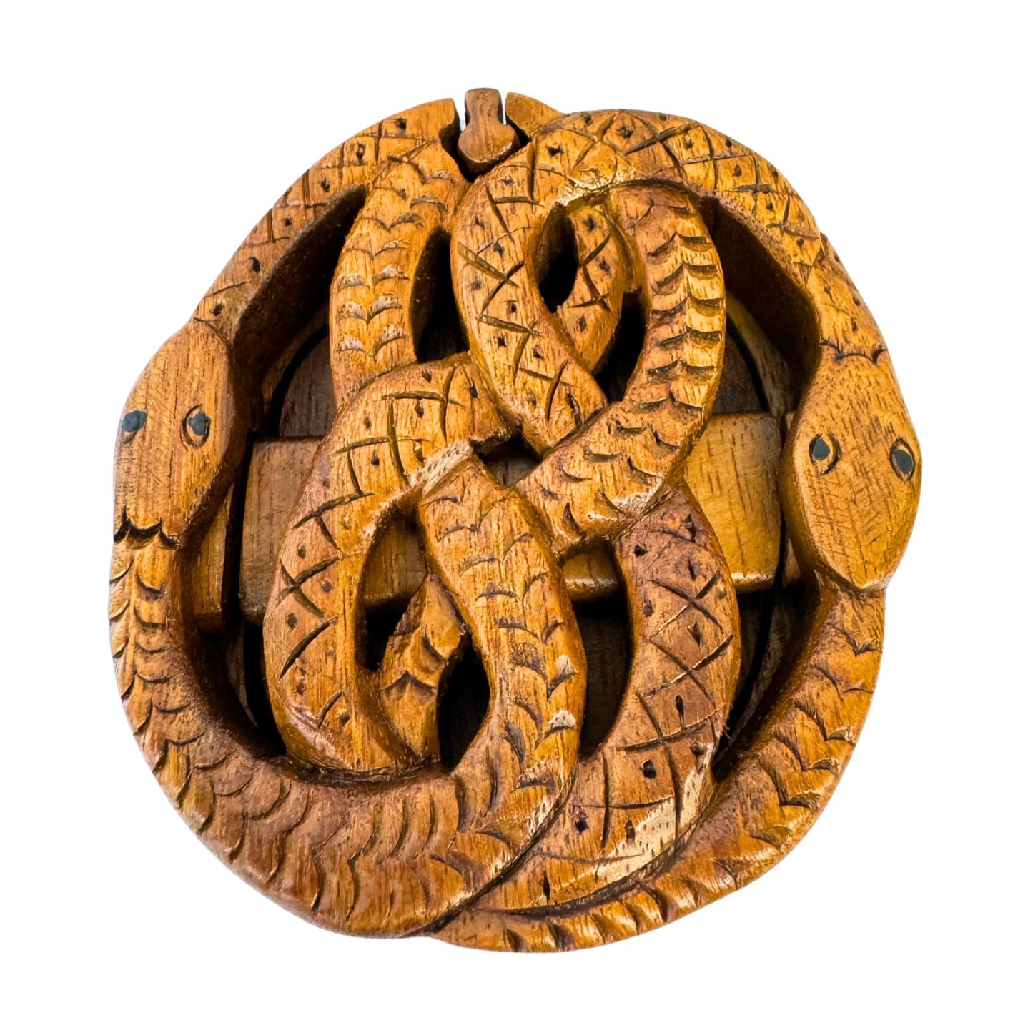 Celtic Knot Snake Puzzle Box: Hand Carved Wood Secret Stash Box
