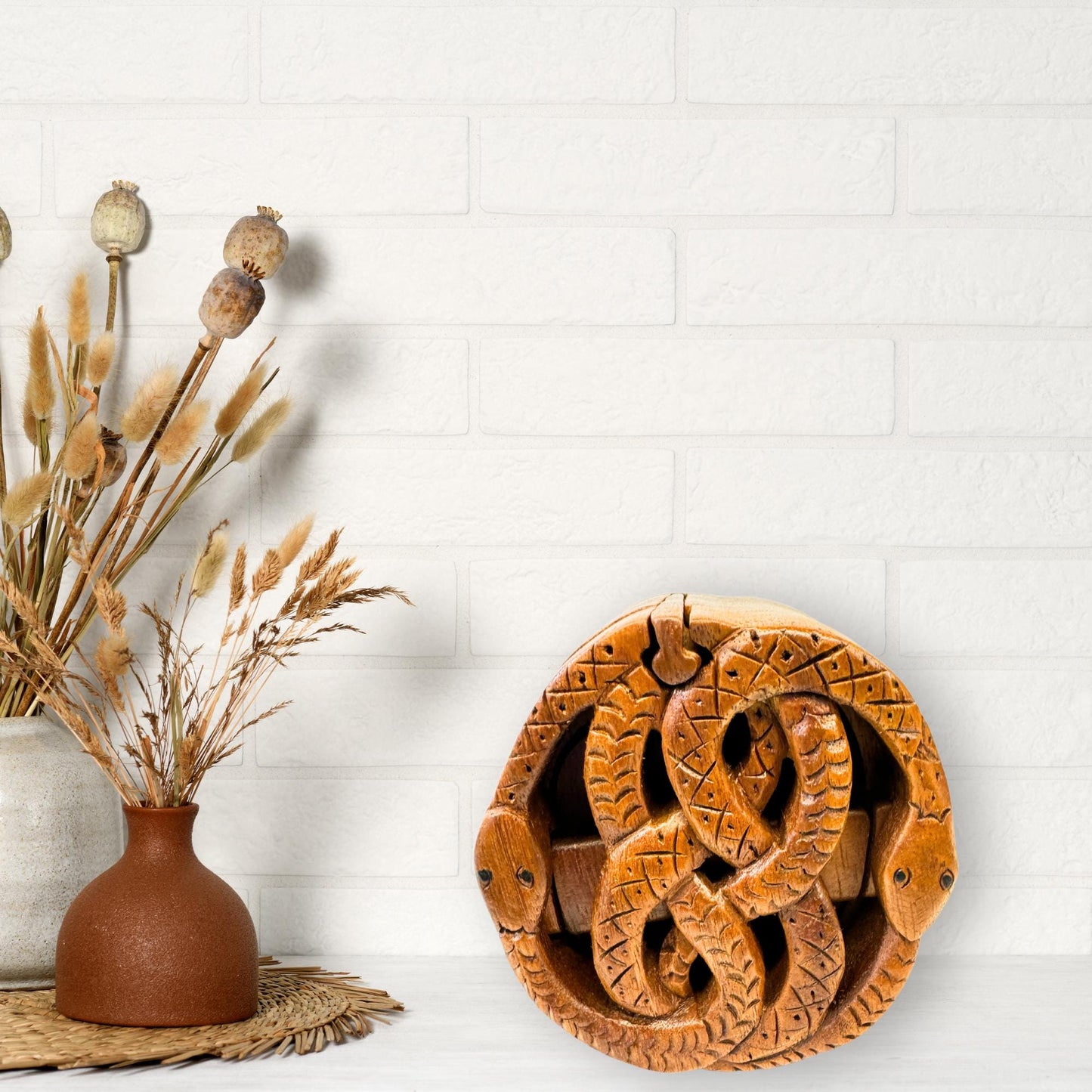 Celtic Knot Snake Puzzle Box: Hand Carved Wood Secret Stash Box