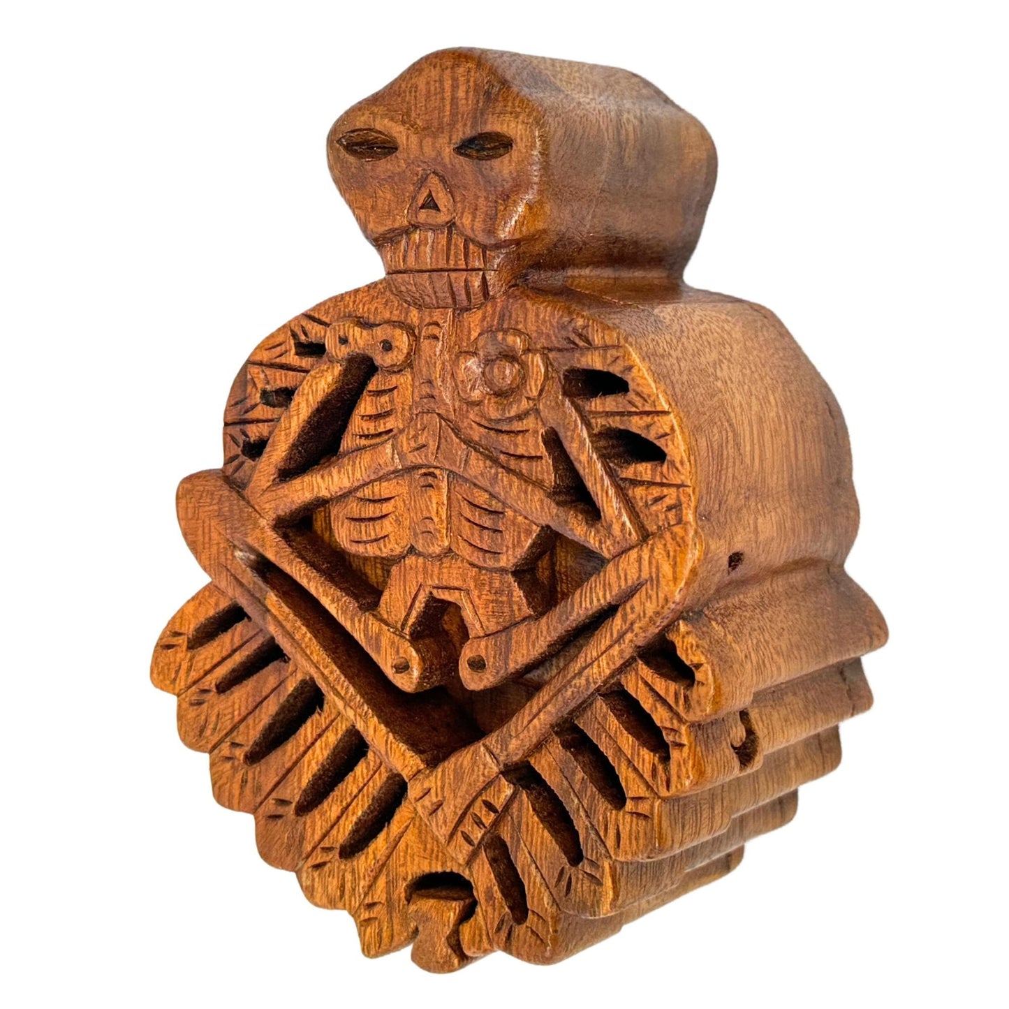 Skeleton Secret Puzzle Trinket Box stash box jewelry gift box Hand Carved Wood handmade GOTHIC Bali art