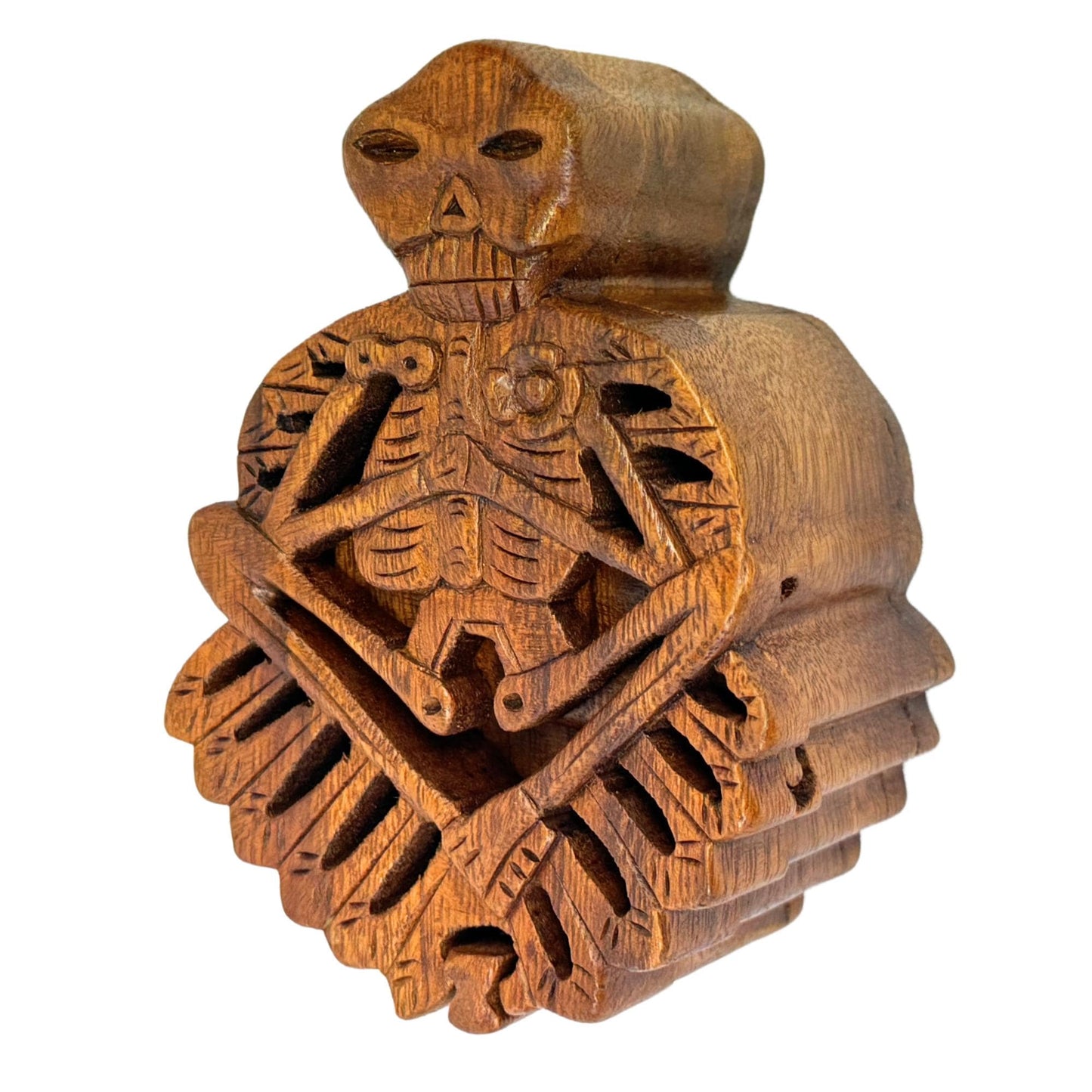 Skeleton Secret Puzzle Trinket Box stash box jewelry gift box Hand Carved Wood handmade GOTHIC Bali art