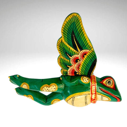FLYING Frog Mobile Winged Spirit Chaser carved wood Balinese Folk Art green - Acadia World Traders