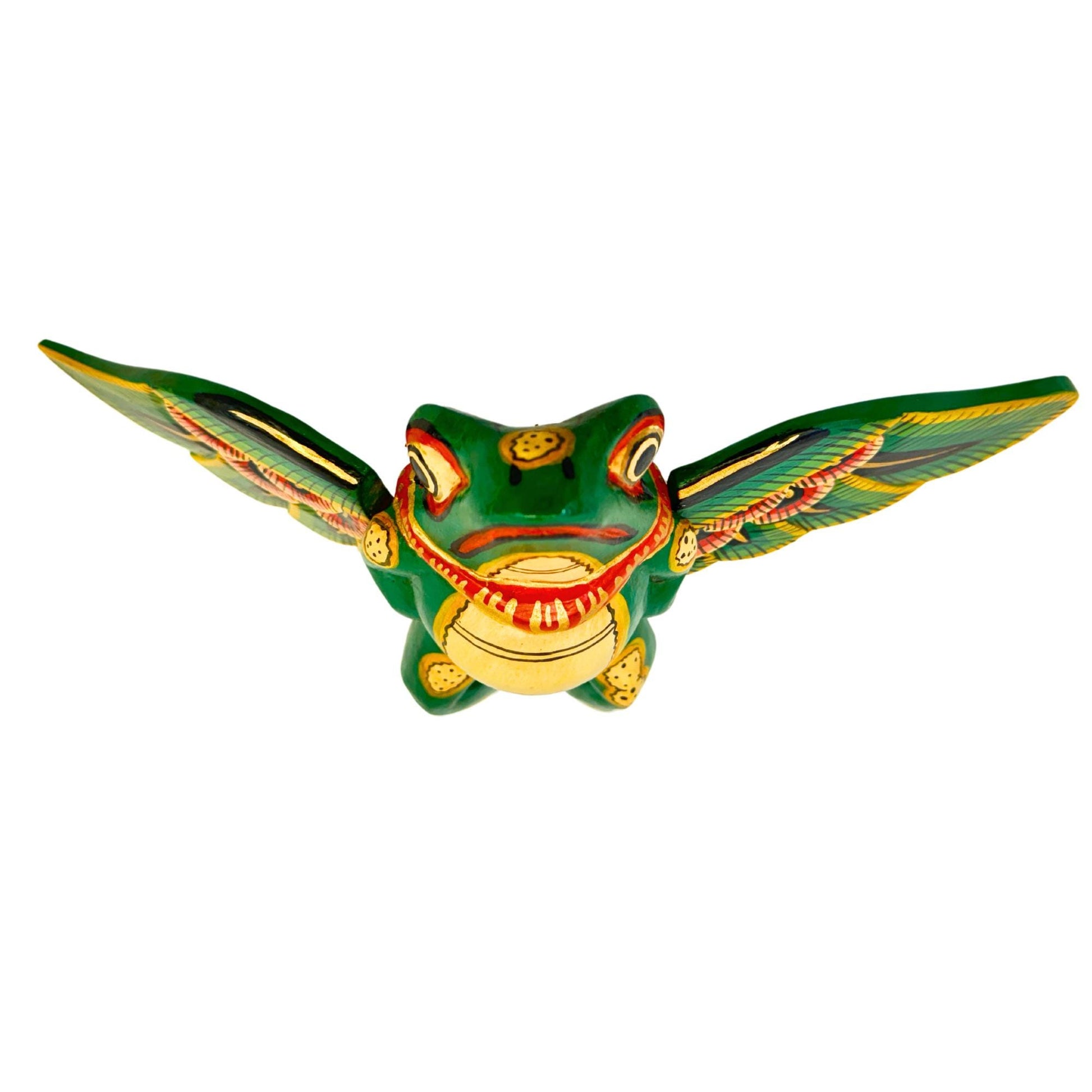 FLYING Frog Mobile Winged Spirit Chaser carved wood Balinese Folk Art green - Acadia World Traders
