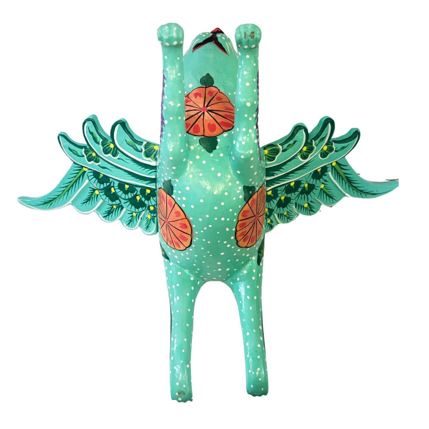 Winged  Cat Mobile Marigold kitty Spiritchaser Demon chaser cradle guardian hand carved wood Cat Lady Balinese Folk Art Turquoise