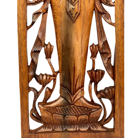 Balinese Lakshmi Goddess of Good Fortune Wisdom Wooden Panel Hand Carved Wood Bali Wall Art Decor