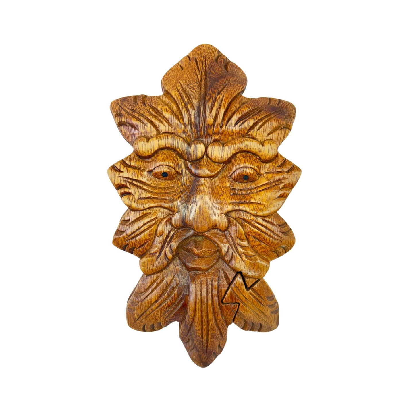 Green Man Forest Spirit  Puzzle stash Wooden Box Trinket Box Jewelry Gift Box Hand Carved Wood