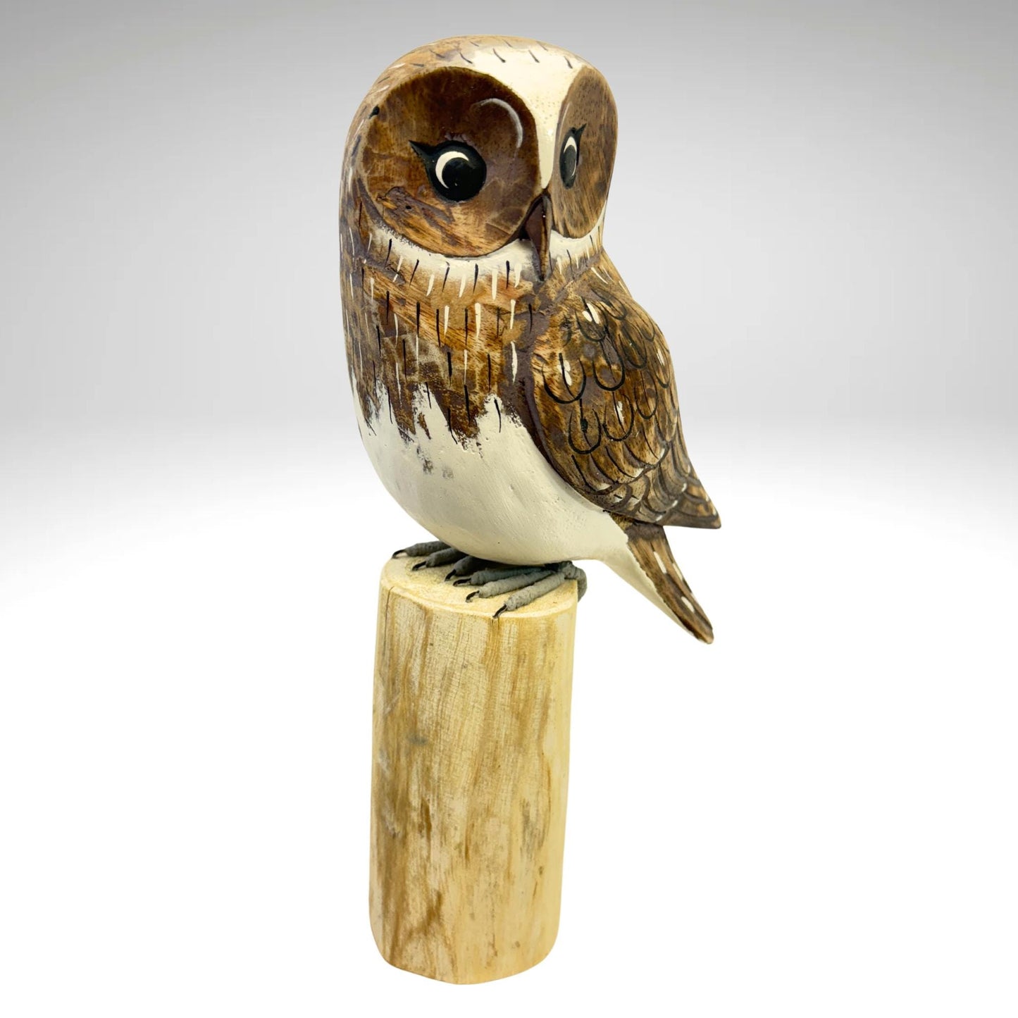 Barn Owl Bird Sculpture Hand carved & Painted Bird Wood Statue wildlife bird carving Hand Carved, Hand Painted Wooden Bird Sculpture