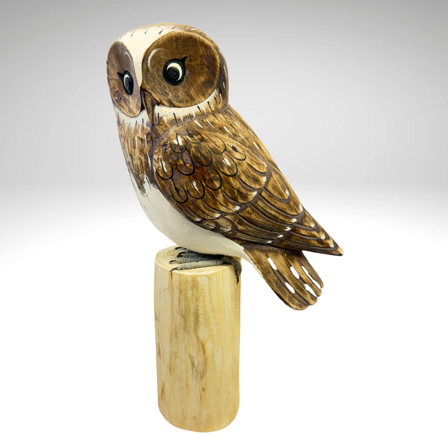 Barn Owl Bird Sculpture Hand carved & Painted Bird Wood Statue wildlife bird carving Hand Carved, Hand Painted Wooden Bird Sculpture
