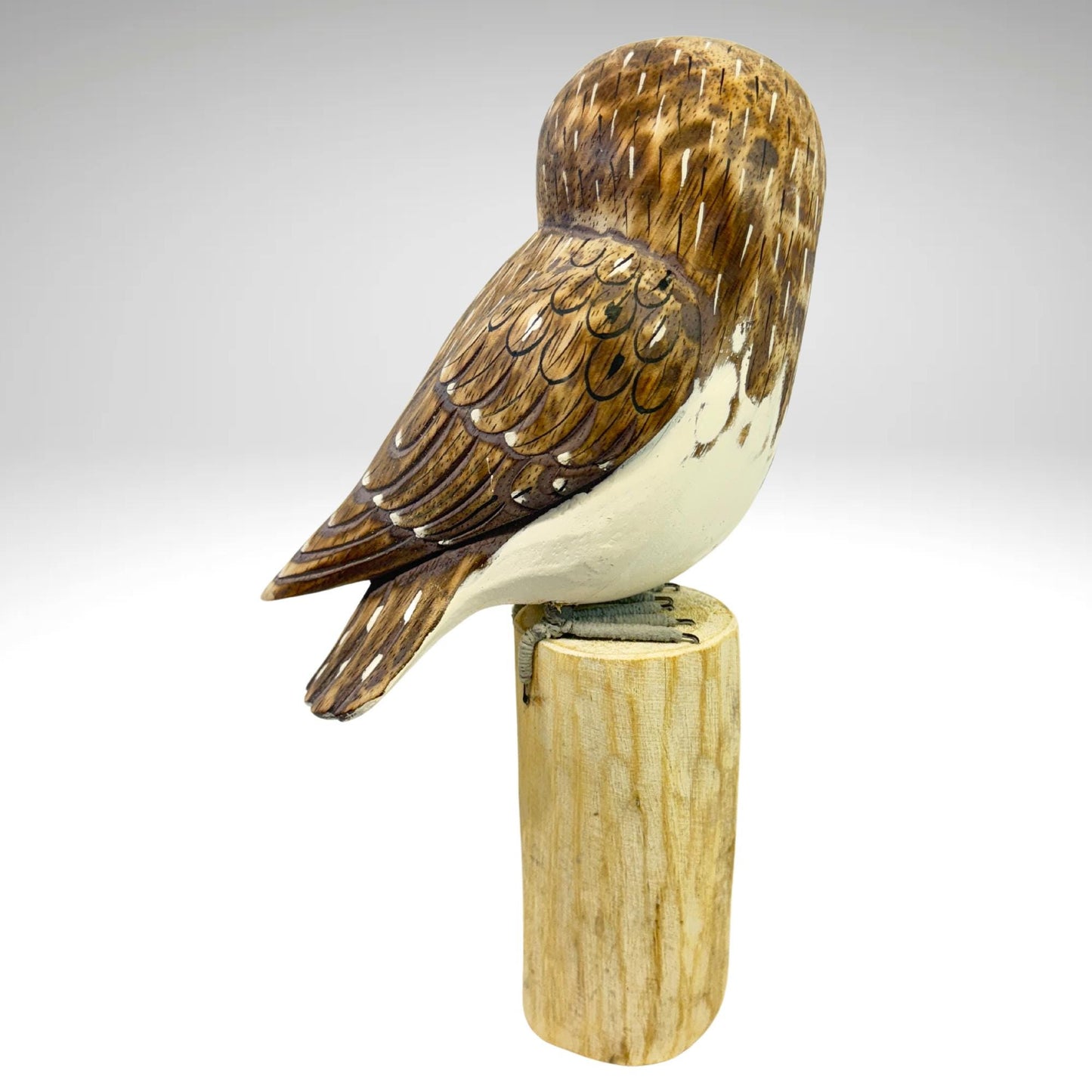Barn Owl Bird Sculpture Hand carved & Painted Bird Wood Statue wildlife bird carving Hand Carved, Hand Painted Wooden Bird Sculpture
