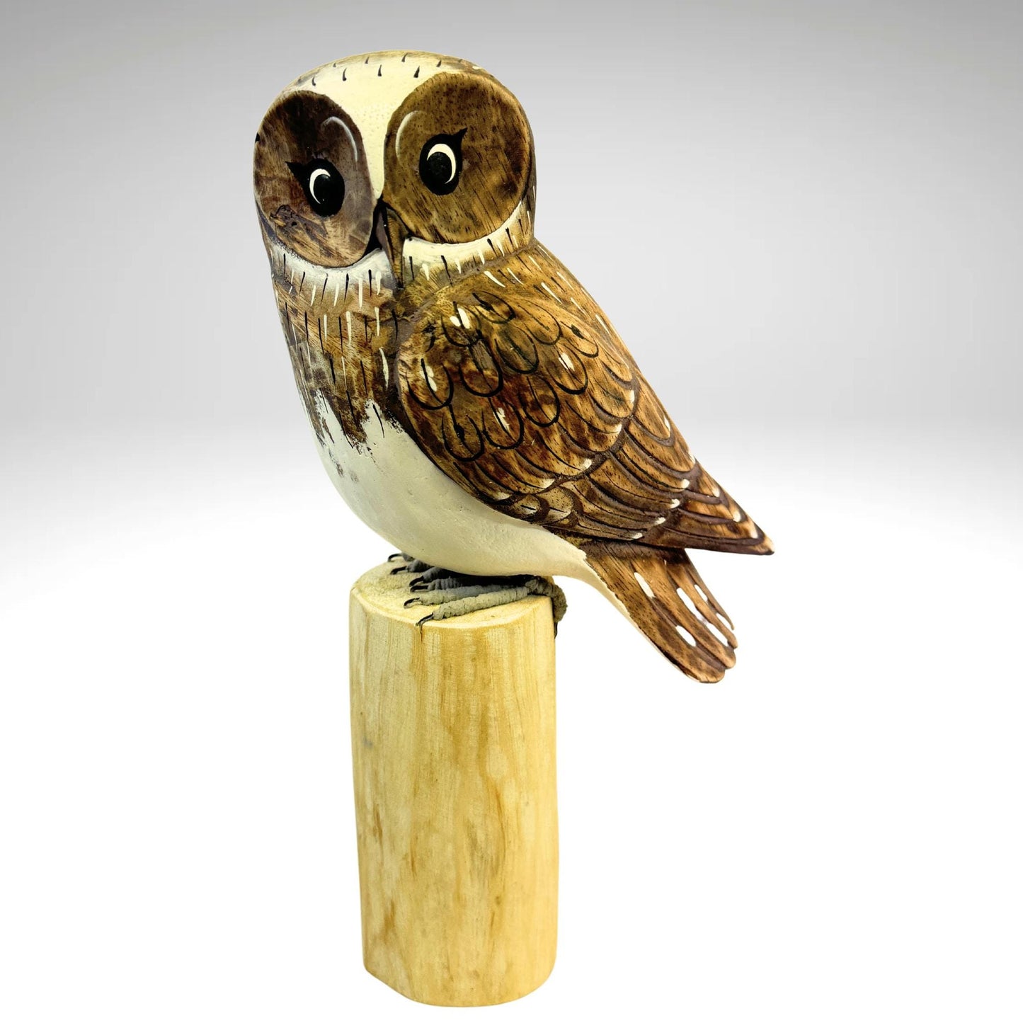 Barn Owl Bird Sculpture Hand carved & Painted Bird Wood Statue wildlife bird carving Hand Carved, Hand Painted Wooden Bird Sculpture