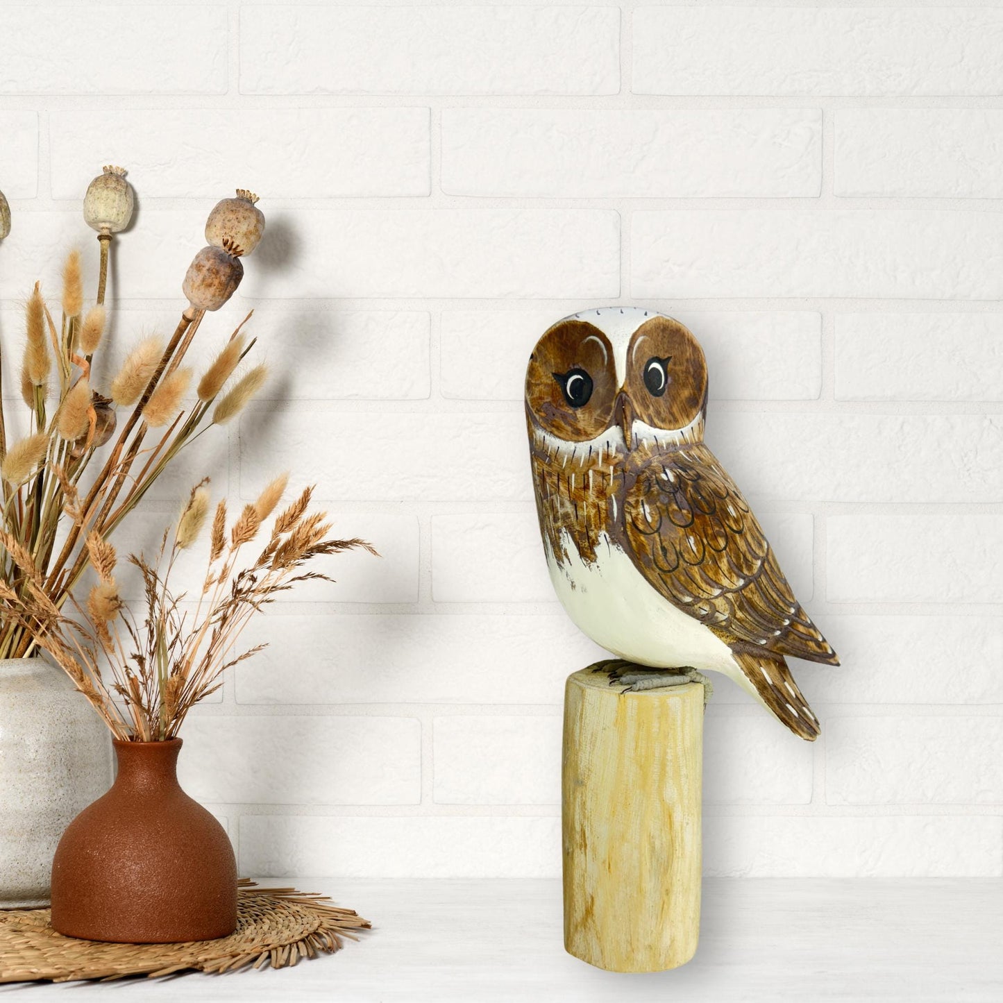 Barn Owl Bird Sculpture Hand carved & Painted Bird Wood Statue wildlife bird carving Hand Carved, Hand Painted Wooden Bird Sculpture