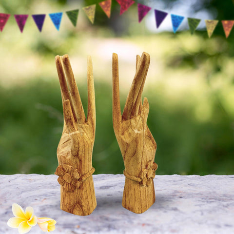 Balinese Buddha Mudra Namaste Blessing Hands Statue Wood Carving Sculpture  set 2 hand carved Balinese art