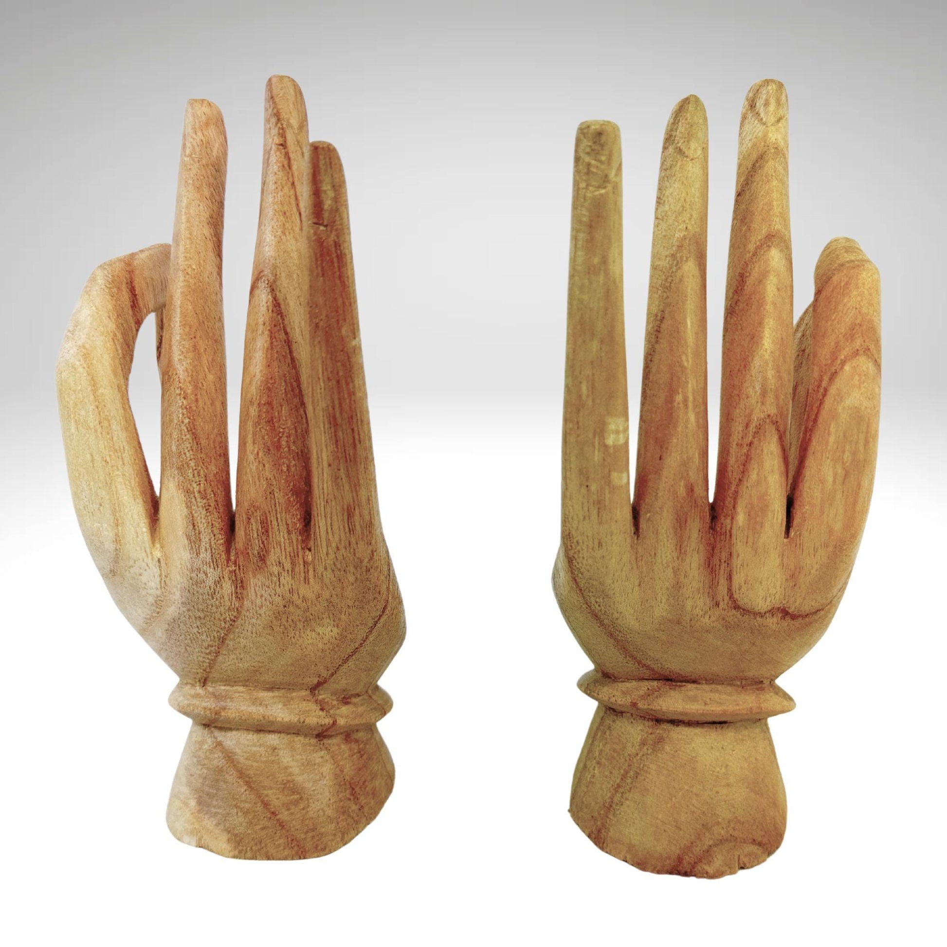 Balinese Buddha Mudra Namaste Blessing Hands Statue Wood Carving Sculpture  Jewelry Display hand carved Bali art carved wooden hands - Acadia World Traders
