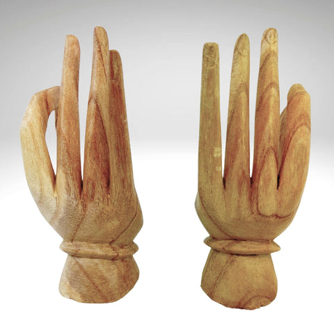 Balinese Buddha Mudra Namaste Blessing Hands Statue Wood Carving Sculpture  Jewelry Display hand carved Bali art carved wooden hands