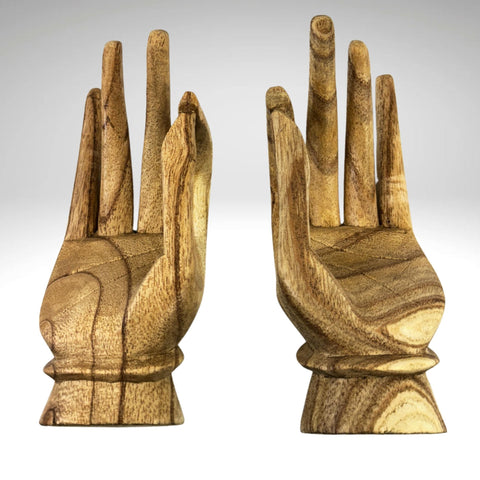 Balinese Buddha Mudra Namaste Blessing Hands Statue Wood Carving Sculpture  Jewelry Display hand carved Bali art carved wooden hands