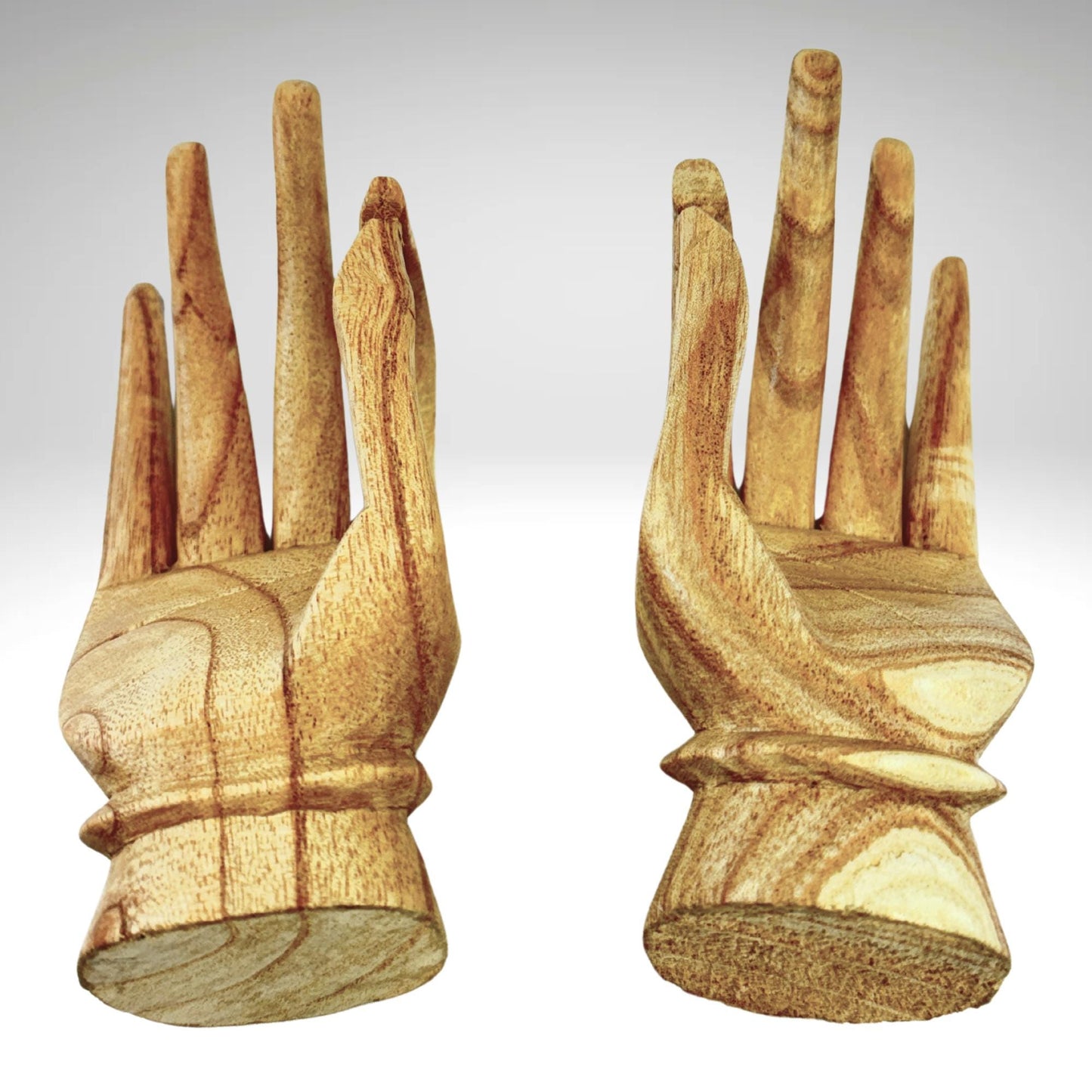 Balinese Buddha Mudra Namaste Blessing Hands Statue Wood Carving Sculpture  Jewelry Display hand carved Bali art carved wooden hands - Acadia World Traders