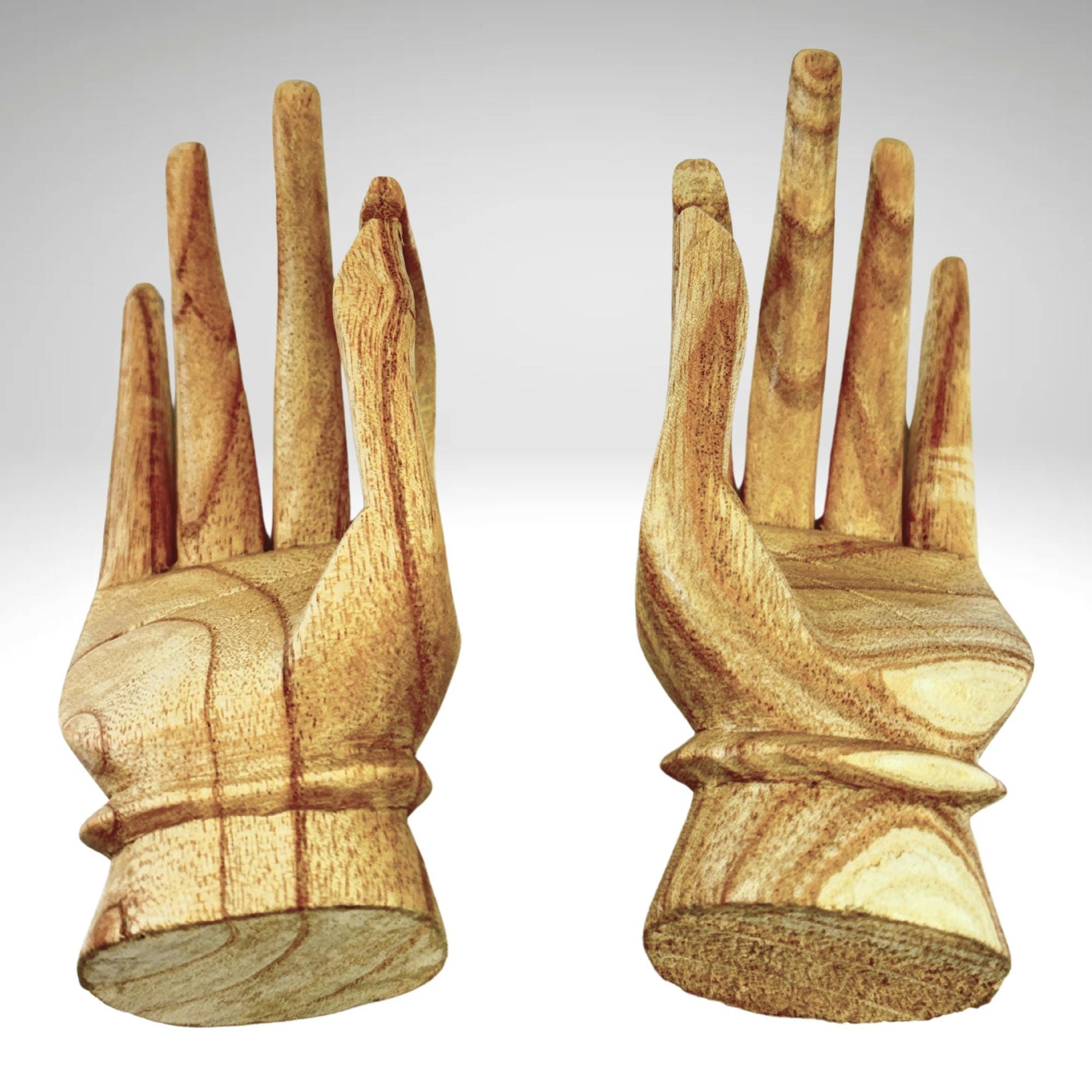 Balinese Buddha Mudra Namaste Blessing Hands Statue Wood Carving Sculpture  Jewelry Display hand carved Bali art carved wooden hands - Acadia World Traders