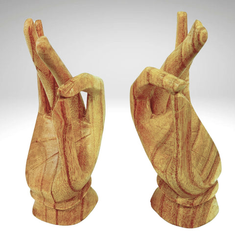 Balinese Buddha Mudra Namaste Blessing Hands Statue Wood Carving Sculpture  Jewelry Display hand carved Bali art carved wooden hands