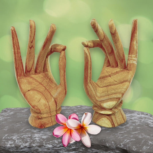 Balinese Buddha Mudra Namaste Blessing Hands Statue Wood Carving Sculpture  Jewelry Display hand carved Bali art carved wooden hands - Acadia World Traders