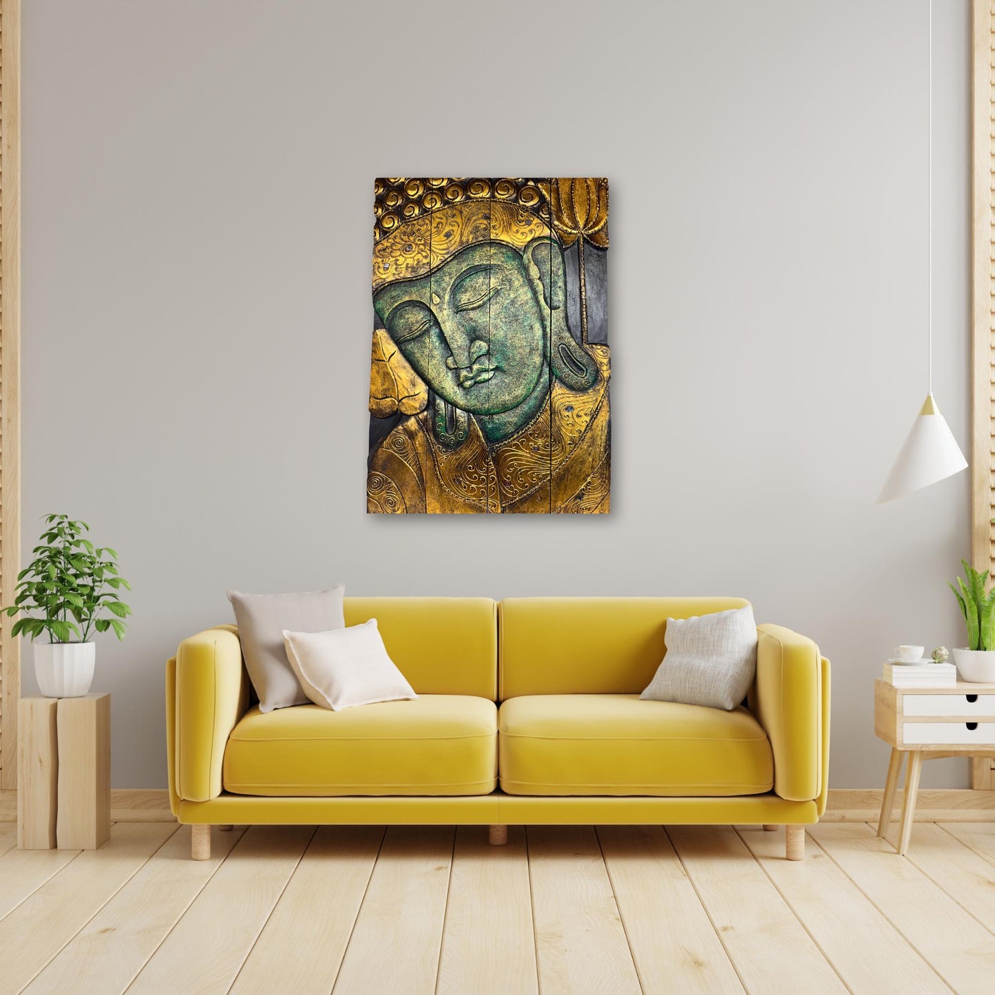 Buddha Carved Wooden Panel Wall Art Folding Screen Wood Carving Balinese   Eclectic Asian Style Boho Decor Gold Verdigris Green