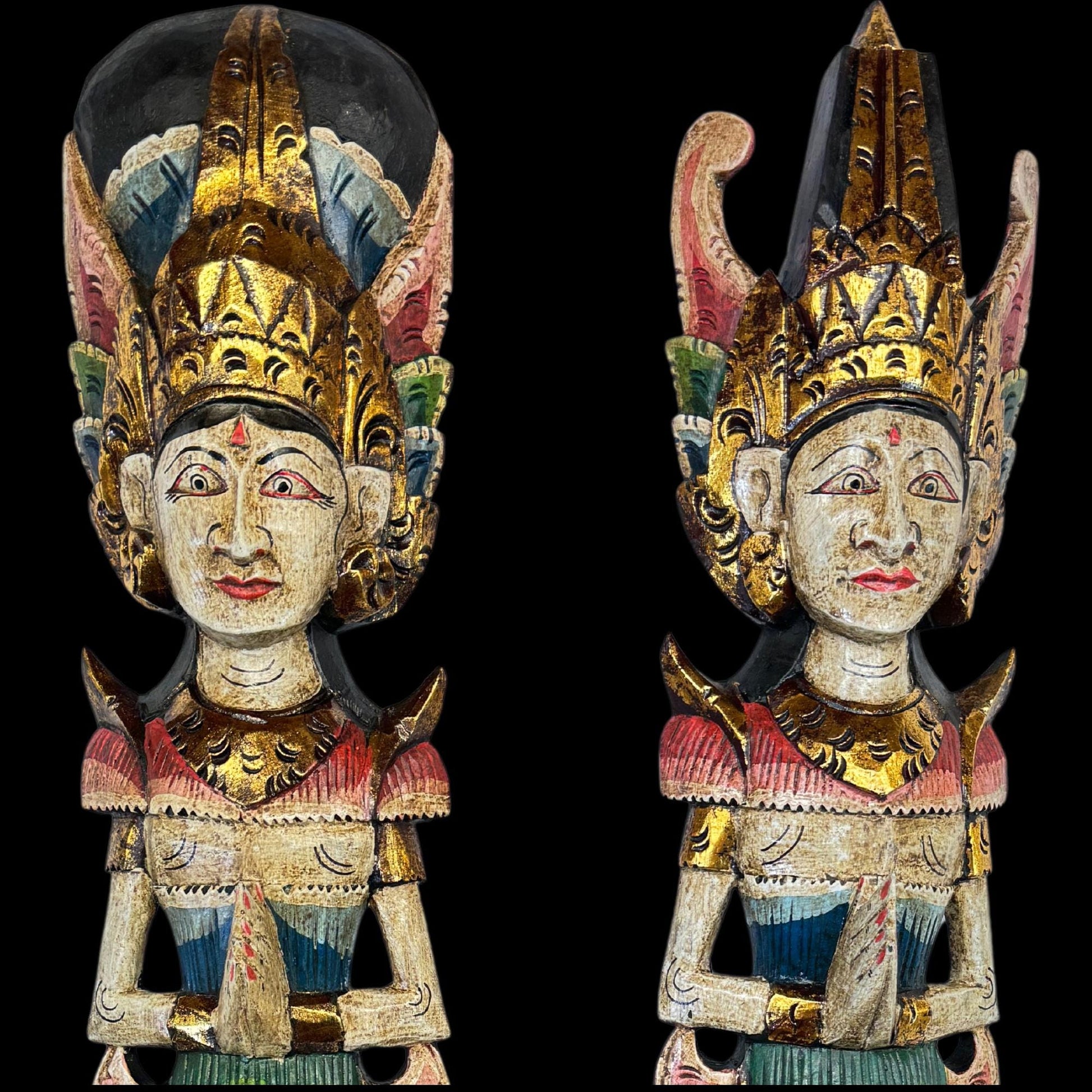 Balinese Mermaid Wall Art Dewi Sinta Goddess & Rama Guardian Hand carved wood Polychrome folk art carving - Acadia World Traders