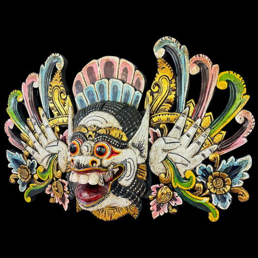 Balinese Mask Boma Barong Bhoma Protector Guardian  Mask Polychrome Hand Carved wood Carving Bali Folk Art Wall Decor - Acadia World Traders