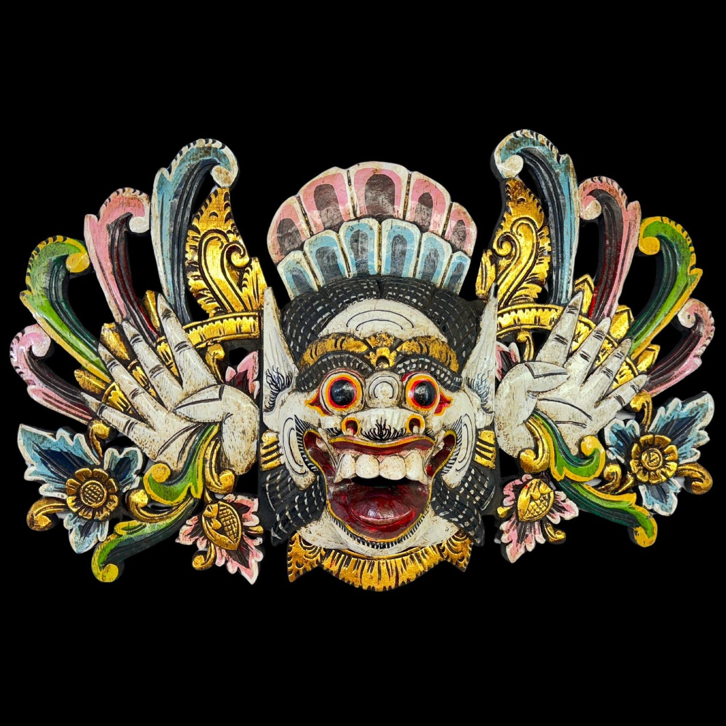 Balinese Mask Boma Barong Bhoma Protector Guardian  Mask Polychrome Hand Carved wood Carving Bali Folk Art Wall Decor - Acadia World Traders