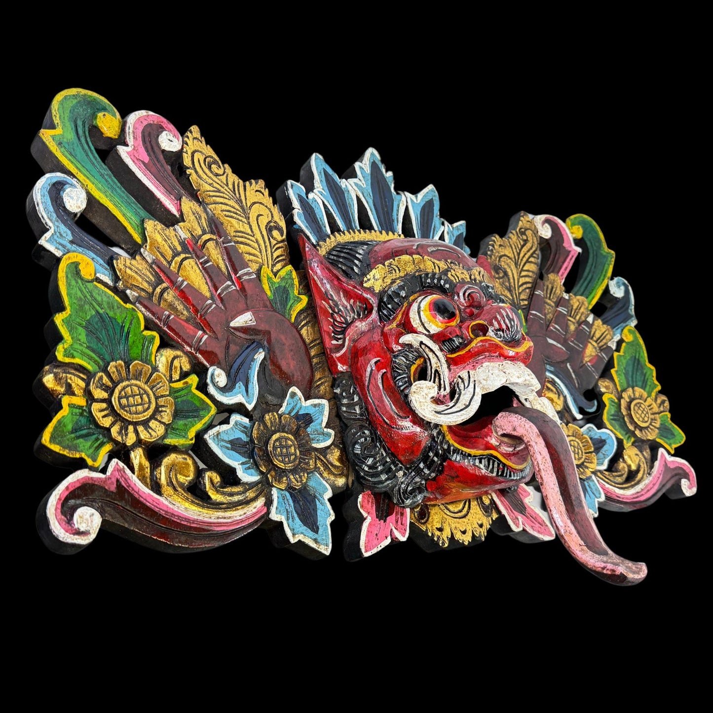 Balinese Mask Rakshasa Barong Demon Malevolent Supernatural Being Hand Carved wood Carving Bali Folk Art Wall Decor