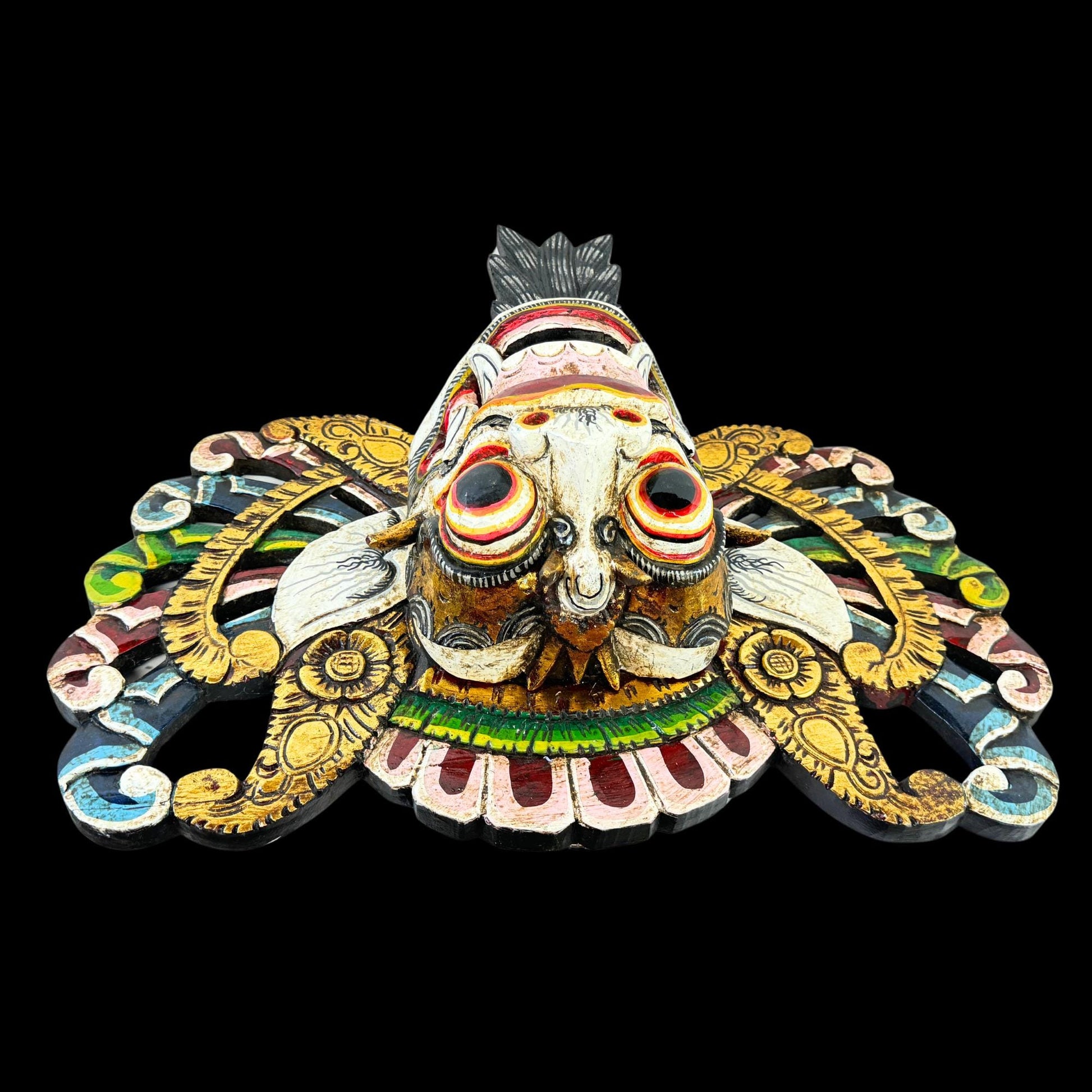 Balinese Mask Barong Protector Guardian  Mask Polychrome Hand Carved wood Carving Bali Folk Art Wall Decor - Acadia World Traders