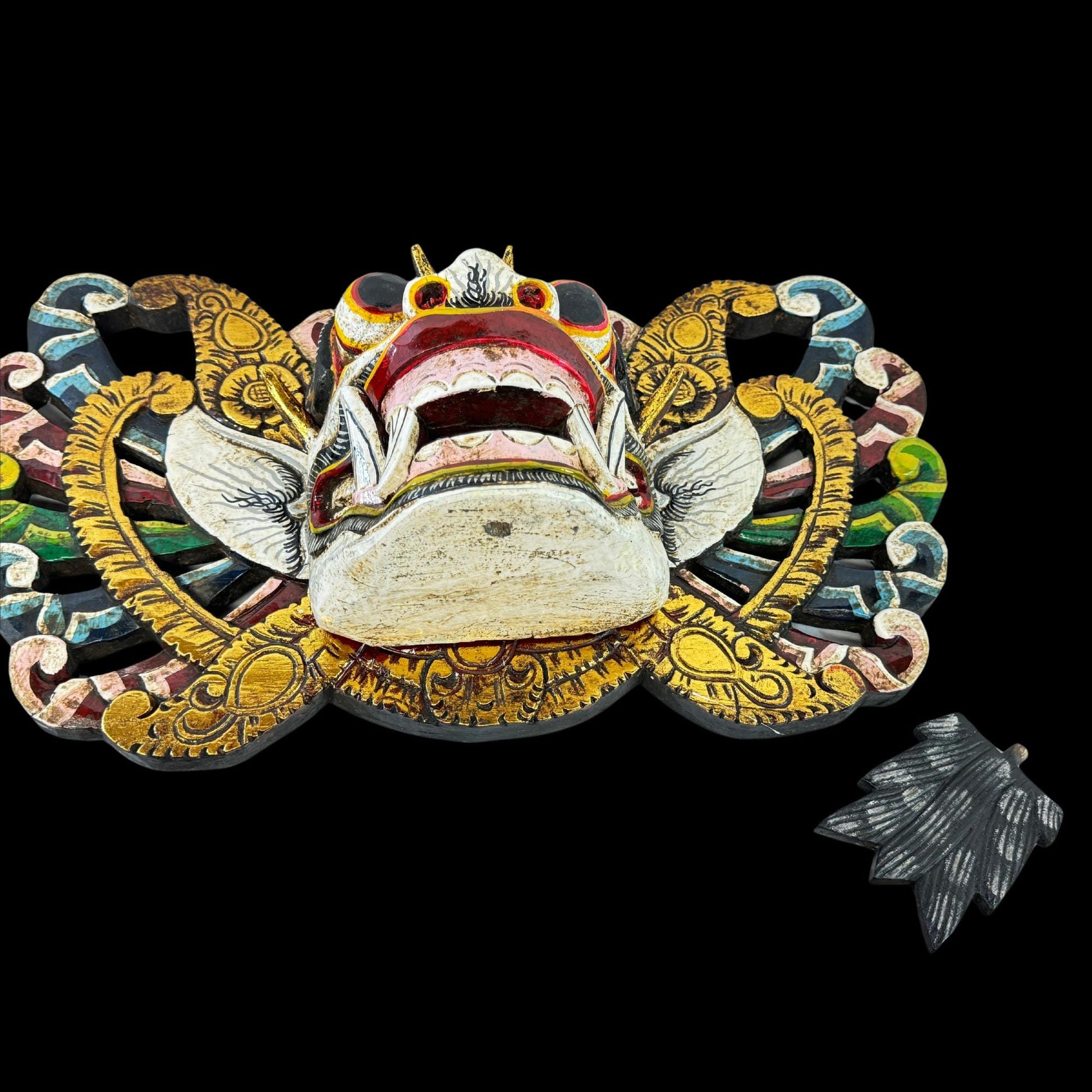 Balinese Mask Barong Protector Guardian  Mask Polychrome Hand Carved wood Carving Bali Folk Art Wall Decor - Acadia World Traders